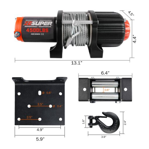 ZESUPER 4500-lb Waterproof Winch Waterproof IP67 Electric Winch with Hawse Fairlead, with Both Wireless Handheld Remote (Steel Cable) - Image 4