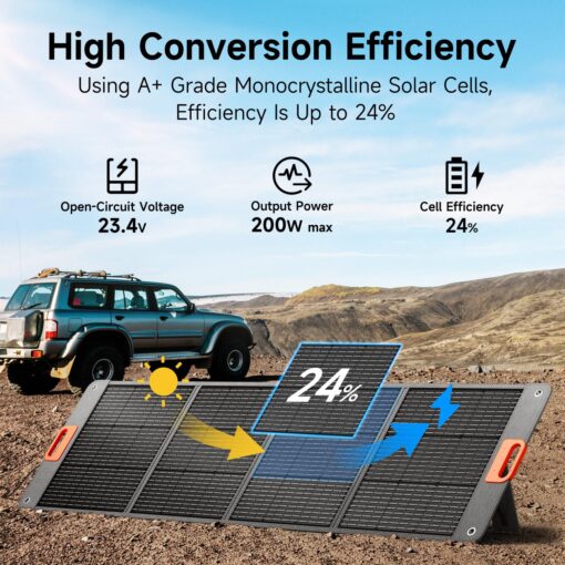 200W Portable Solar Panel for Power Station, 24% High Efficiency ETFE Foldable Solar Panel Charger, QC3.0, Type-C 60W, MC4 Output, IP65 Waterproof, for Outdoor Camping, RV, Emergency Power Supply - Image 5