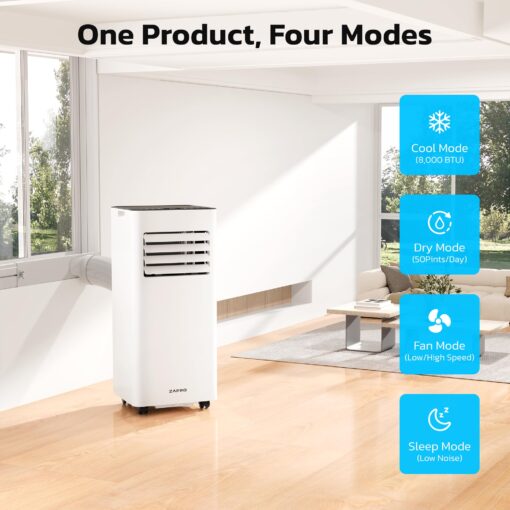 ZAFRO 8,000 BTU Portable Air Conditioners, 4 Modes Portable AC Unit with Fast Cooling/Energy Saving/Remote Control/24Hrs Timer for Bedroom/Dorms/Indoor Rooms, White - Image 8