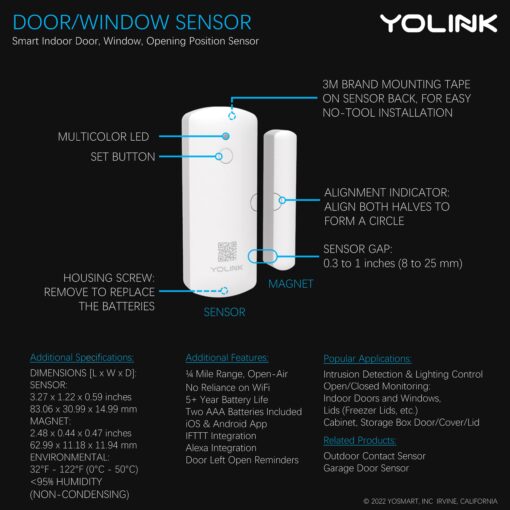 YoLink Smart Home Starter Kit: Smart Plug Mini, Siren Alarm, Water Leak Sensor, Motion Sensor, Temperature/Humidity Sensor, 2 Door/Window Sensors & Hub - Image 5