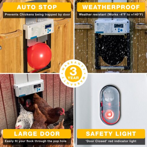 Automatic Chicken Coop Door Opener, ChickenGuard One in All 4 Colours, Timer/Light Sensing, Winter Mode, Auto-Stop & Predator Proof, 3 Power Options, Solar, Battery or Electric (Grey + Solar Kit) - Image 4