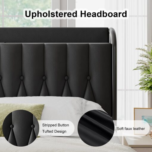 Feonase Leather Queen Bed Frame with Fast Charging Station,Queen Size Metal Platform Beds with Upholstered Headboard & Footboard,12" Underbed Storage Space,Easy Assembly,Noise-Free,Black - Image 4