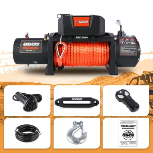 ZESUPER 9500 lbs Electric Winch Kit Waterproof IP67 Electric Winch with Hawse Fairlead, with Both Wireless Handheld Remote and Corded Control Recovery (9500-Rope) - Image 4