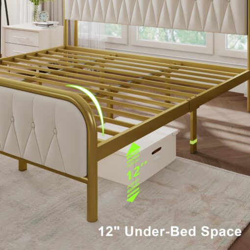 Feonase Velvet King Size Bed Frame with Fast Charging Station,Metal Platform King Beds with Upholstered Headboard & Footboard,12" Underbed Storage Space,Easy Assembly,Noise-Free,Beige - Image 3