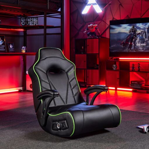 X Rocker Limewire Video Gaming Floor Chair with Armrests, Built-In Audio via Wireless Bluetooth, Foldable, Vegan Leather, 300 lbs Max, Amazon Exclusive, Black with Green - Image 2