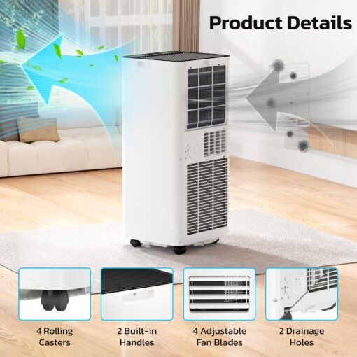 ZAFRO 8,000 BTU Portable Air Conditioners, 4 Modes Portable AC Unit with Fast Cooling/Energy Saving/Remote Control/24Hrs Timer for Bedroom/Dorms/Indoor Rooms, White - Image 5