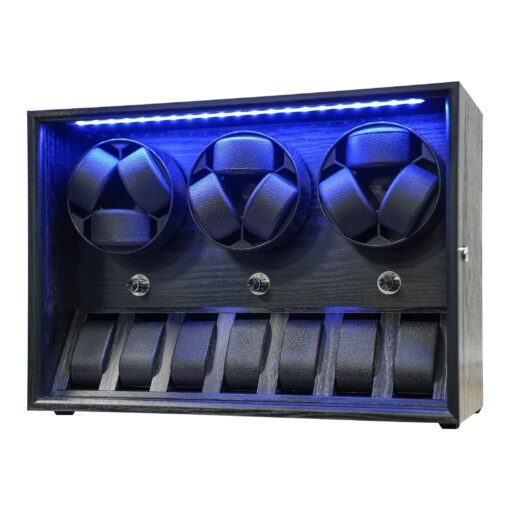 Oryx 9 Watch Winder for Automatic Watches, Rotating Watch Box 5 Rotation Modes Setting Display Case with Extra Watch Storages and LED Light, Lockable Winders USB Powered Super Quiet Mabuchi Motor