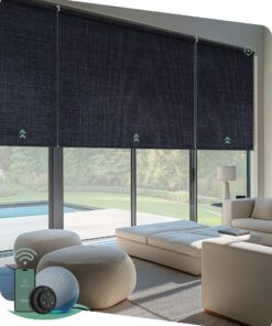 Yoolax Smart Coupled Roller Shades Compatible with Alexa Google, Motorized Blinds with Remote Blackout Coupled Roller Shades for X-Large Windows, Custom Size (XL Coupled-Navy Blue)