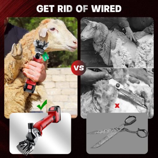 Dragro Cordless Electric Professional Sheep Shears, Sheep Clippers with 2 PCS Rechargeable Lithium Battery, 6 Speeds Heavy Duty Animal Grooming Clippers for Sheep Alpacas Goats Horse - Image 2