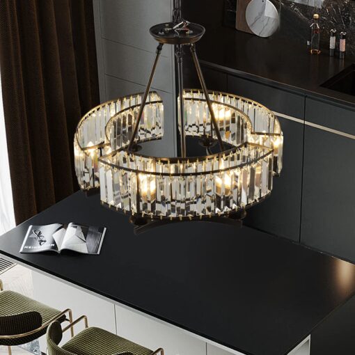 yomay Vintage Crystal Chandelier Black 6 Lights Hanging Ceiling Light Fixture Iron Frame Pendant Lighting for Farmhouse Decoration Dining Table Living Room - Image 4