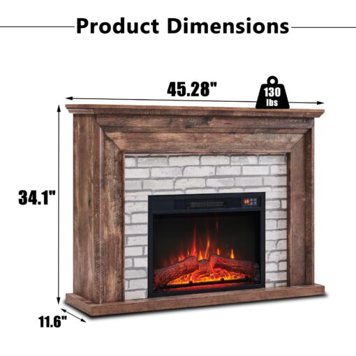 Aitjunz 45" Flip Top Electric Fireplace with Mantel, Electric Fireplace Heater, TV Stand with Freestanding Electric Fireplaces, Remote Control, Adjustable Flame Level for Living Room (Light Brown) - Image 6