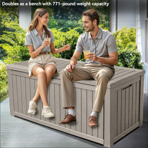 YITAHOME 150 Gallon Large Deck Box w/Divider, XL Waterproof Outdoor Storage for Patio Furniture,Outdoor Cushions, Garden Tools, Sports Equipment and Pool Supplies, Resin, Lockable, Taupe - Image 6
