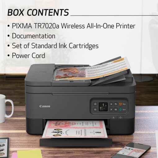 Canon PIXMA TR7020a All-in-One Wireless Color Inkjet Printer, with Duplex Printing, Mobile Printing, and Auto Document Feeder, Black, Works with Alexa - Image 2