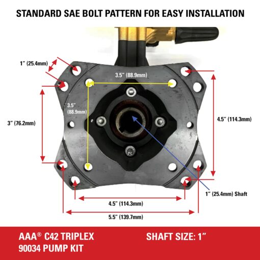AAA 90034 Horizontal Triplex Plunger Replacement Pressure Washer Pump Kit, 4400 PSI, 4.0 GPM, 1" Shaft, Includes Hardware and Siphon Tube, for Industrial Gas Powered Machines, Black - Image 5