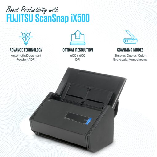 Fujitsu IX500 Scansnap USB High Speed Cloud Enabled Document, Photo & Receipt Scanner for Mac & PC - 1 Year Warranty - ADF with Duplex Scanning - Comes with 16, USB 3.0 Cable (Renewed) - Image 5