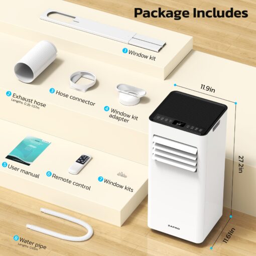 ZAFRO 8,000 BTU Portable Air Conditioners, 4 Modes Portable AC Unit with Fast Cooling/Energy Saving/Remote Control/24Hrs Timer for Bedroom/Dorms/Indoor Rooms, White - Image 2