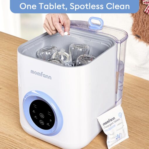 MOMFANN 4 in 1 Baby Bottle Washer with 2 Wash Time, Baby Bottle Sterilizer and Dryer, Save time & Effort, Easy to Use, Blue - Image 2