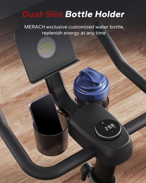 MERACH Exercise Bike, Brake Pad/Magnetic Stationary Bike with Exclusive App, Low Noise Indoor Cycling Bike with 270LBS Weight Capacity, Dumbbell Rack and Fitness Courses for Weight Loss - Image 4