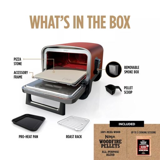 Ninja Woodfire Outdoor Pizza Oven, 8-in-1 Portable Electric Roaster Oven, Heats up to 700°F, 5 Artisan Pizza Settings, Integrated BBQ Smoker Box, Includes Flavored Wood Pellets, Grey (Renewed) - Image 2