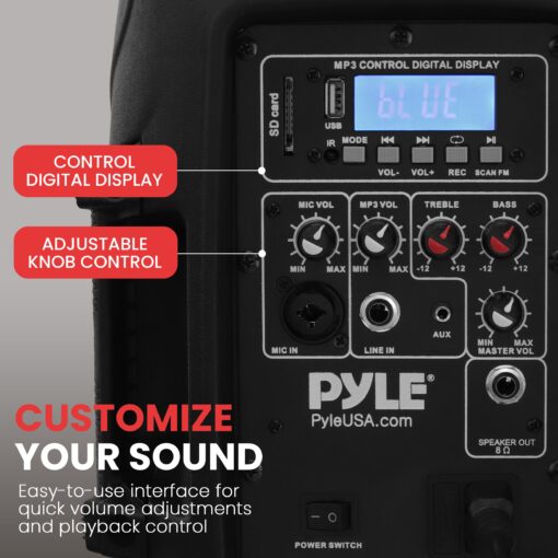 Pyle Powered Bluetooth PA Speaker Kit - Event Ready - Just Plug In and Play Active and Passive 350w Loudspeakers with Wired Microphone, Speaker Stands, Remote - MP3/USB/SD/AUX inputs - PPHP849KT - Image 4