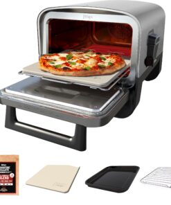 Ninja Woodfire Outdoor Pizza Oven, 8-in-1 Portable Electric Roaster Oven, Heats up to 700°F, 5 Artisan Pizza Settings, Integrated BBQ Smoker Box, Includes Flavored Wood Pellets, Grey (Renewed)