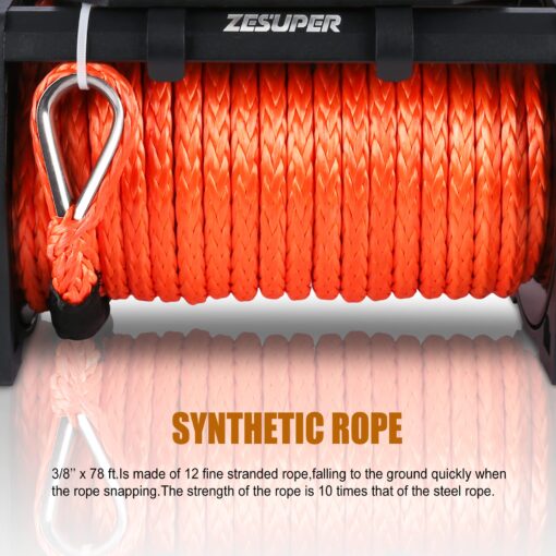 ZESUPER 9500 lbs Electric Winch Kit Waterproof IP67 Electric Winch with Hawse Fairlead, with Both Wireless Handheld Remote and Corded Control Recovery (9500-Rope) - Image 3