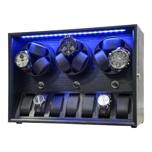 Oryx 9 Watch Winder for Automatic Watches, Rotating Watch Box 5 Rotation Modes Setting Display Case with Extra Watch Storages and LED Light, Lockable Winders USB Powered Super Quiet Mabuchi Motor - Image 6