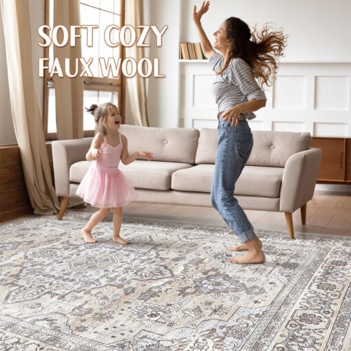 9x12 Area Rug Living Room: Washable Boho Large Neutral Vintage Soft Rugs Stain Resistant Farmhouse Non Slip Indoor Floor Carpet for Bedroom Nursery Kids Playroom Office Dining Room Home- Ivory Gray - Image 8