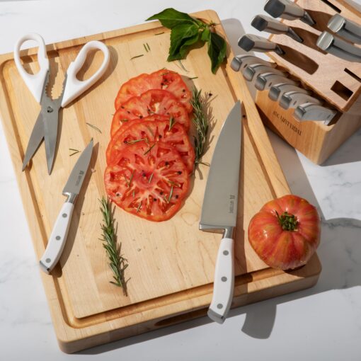 Yatoshi 15 Piece White Knife Block Set - Pro Kitchen Knife Set Ultra Sharp High Carbon Stainless Steel with Ergonomic Handle - Image 9