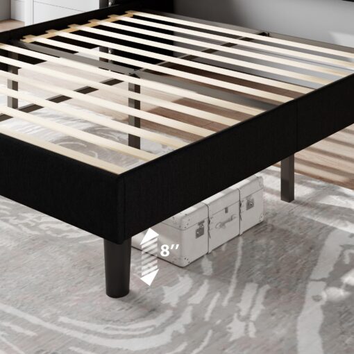 Feonase Full Size Bed Frame with Luxury Wingback and Fast Charging Station,Full Upholstered Button Tufted Storage Headboard Platform Bed,Sturdy Wooden Slats Support,Noise-Free,Easy Assembly,Black - Image 3
