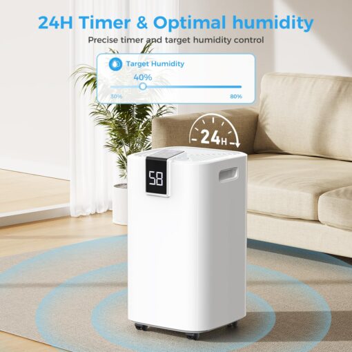 4000 sq.ft Dehumidifier for Basement, Trazico 45 Pint Dehumidifiers for Home with Drain Hose, Smart Humidity Control, 24H Timer, Auto Defrost, Ideal for Large Room, Bathroom, Bedroom, Garage, White - Image 3
