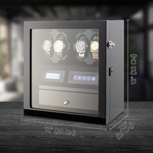 4 Watch Winder with 5 Watch Storage Space, LCD Display, Touch Control and Interior Light (Black + Black Velvet) - Image 2
