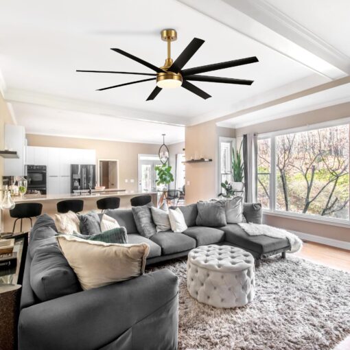 65 Inch Ceiling Fan with Light and Remote, 8-Blade, Reversible DC Motor, 6-Speed, Timer, Industrial Ceiling Fans with Led Light Chandelier for Bedroom Office (Gold & Black) - Image 8