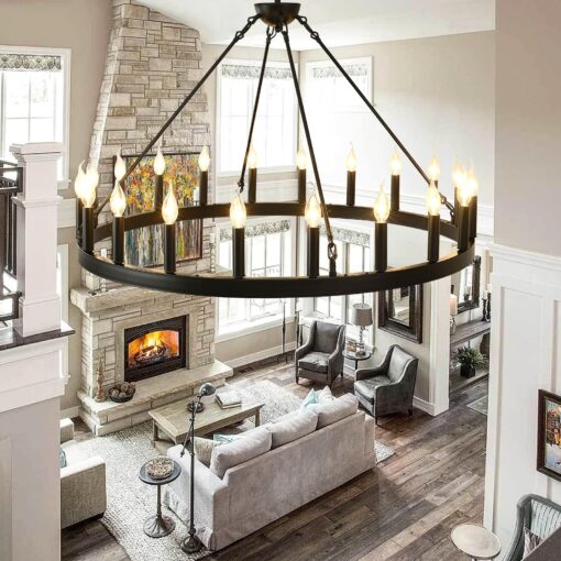 ZBMYRBZJ Black Wagon Wheel Chandelier 40 inch,20-Light Farmhouse Wagon Wheel Chandeliers Round Industrial Ceiling Light fixtures for Outdoor Porch high Ceilings Living Dining Room Foyer Entryway - Image 6