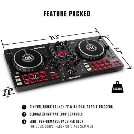 Numark Mixtrack Pro FX – 2 Deck DJ Controller For Serato DJ with DJ Mixer, Built-in Audio Interface, Capacitive Touch Jog Wheels and FX Paddles - Image 4