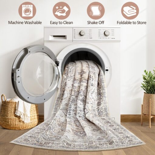 9x12 Area Rug Living Room: Washable Boho Large Neutral Vintage Soft Rugs Stain Resistant Farmhouse Non Slip Indoor Floor Carpet for Bedroom Nursery Kids Playroom Office Dining Room Home- Ivory Gray - Image 9
