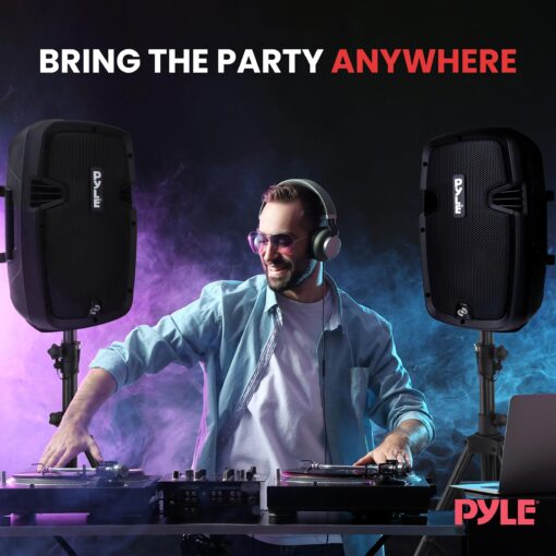 Pyle Powered Bluetooth PA Speaker Kit - Event Ready - Just Plug In and Play Active and Passive 350w Loudspeakers with Wired Microphone, Speaker Stands, Remote - MP3/USB/SD/AUX inputs - PPHP849KT - Image 2