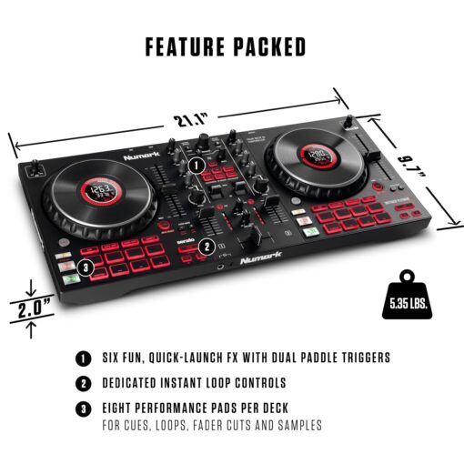 Numark Mixtrack Platinum FX - DJ Controller For Serato DJ with 4 Deck Control, DJ Mixer, Built-in Audio Interface, Jog Wheel Displays and FX Paddles - Image 6