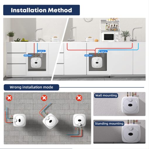 YALICE Electric Tank Water Heater, 4 Gallons Under Sink Instant Hot Water Heaters, 1500W, 110-120V, Electric Mini Tank Water Heater Compact Design for RV, Kitchen, Food Truck, Wall or Floor Mounted - Image 4