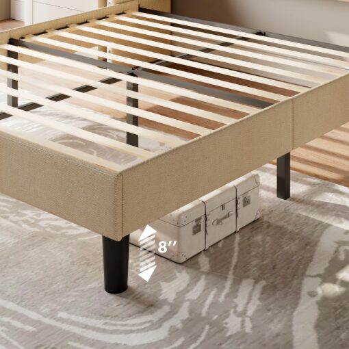 Feonase Full Size Bed Frame with Luxury Wingback and Fast Charging Station,Full Upholstered Button Tufted Storage Headboard Platform Bed, Sturdy Wooden Slats Support, Noise-Free, Easy Assembly, Beige - Image 3