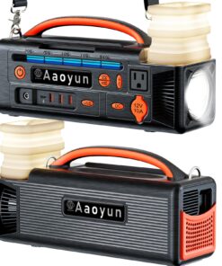 Aaoyun Portable Power Station 300W, 296Wh Solar Generator with 100W USB-C In/Output, Night Light & LED Flashlight, Compact Camping Battery with Strap for Outdoor CPAP Home Backup Emergency