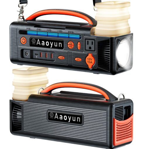 Aaoyun Portable Power Station 300W, 296Wh Solar Generator with 100W USB-C In/Output, Night Light & LED Flashlight, Compact Camping Battery with Strap for Outdoor CPAP Home Backup Emergency