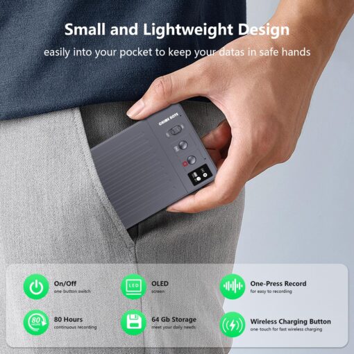 AI Voice Recorder, Audio Recorder, No Fee Transcribe & Summarize with AI Technology, WEB｜APP Control｜Custom Summary｜117 Languages｜Wireless Charging, Voice Activated Recorder for Lectures/Meetings-Grey - Image 3