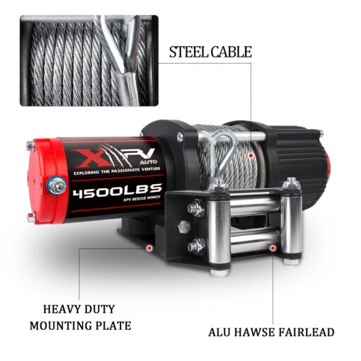 XPV AUTO 12V 4500LBS Steel Rope Electric Winch for Towing ATV/UTV Off Road with Wireless Remote Control Mounting Bracket IP67 Waterproof Electric Winch with 4-Way Roller Fairlead - Image 6