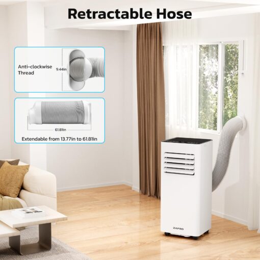 ZAFRO 8,000 BTU Portable Air Conditioners, 4 Modes Portable AC Unit with Fast Cooling/Energy Saving/Remote Control/24Hrs Timer for Bedroom/Dorms/Indoor Rooms, White - Image 7