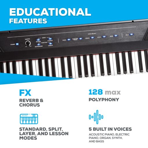 Alesis Recital – 88 Key Digital Piano Keyboard with Semi Weighted Keys, 2x20W Speakers, 5 Voices, Split, Layer and Lesson Mode, FX and Piano Lessons - Image 6
