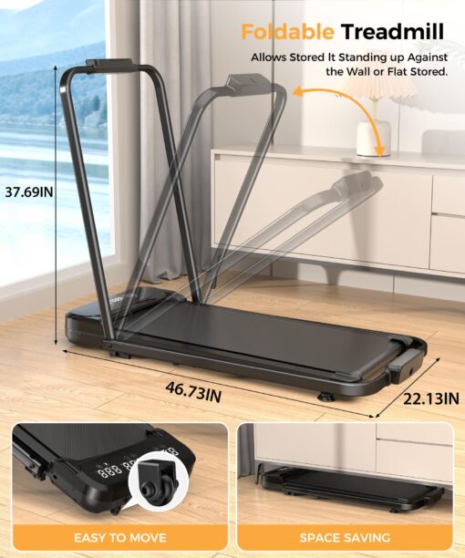 Zisgner Walking Pad, Under Desk Treadmill, Walking Pad with Incline, 2 in 1 Treadmills for Home/Office, Compact Portable Foldable Treadmill, Installation-Free Low Noise, Safety Lock and LED Display - Image 6