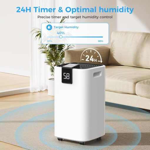 4000 sq.ft Dehumidifier for Basement, Trazico 45 Pint Dehumidifiers for Home with Drain Hose, Smart Humidity Control, 24H Timer, Auto Defrost, Ideal for Large Room, Bathroom, Bedroom, Garage, Black - Image 3