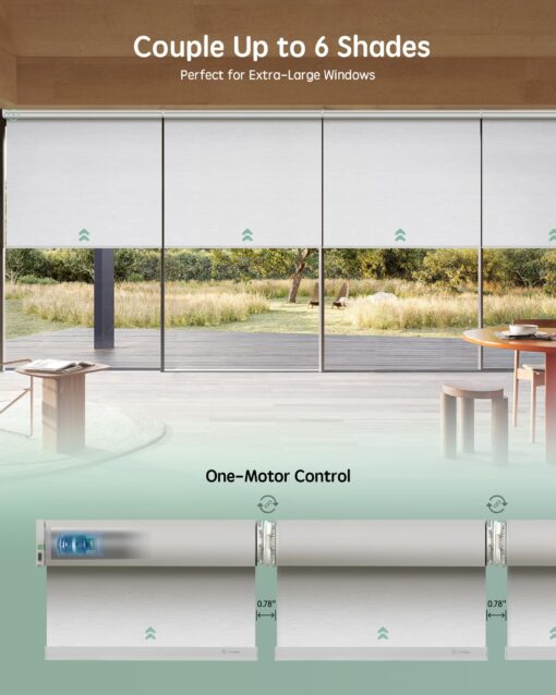 Yoolax Smart Coupled Roller Shades Compatible with Alexa Google, Motorized Blinds with Remote Blackout Coupled Roller Shades for X-Large Windows, Custom Size (XL Coupled-Jacquard White) - Image 7
