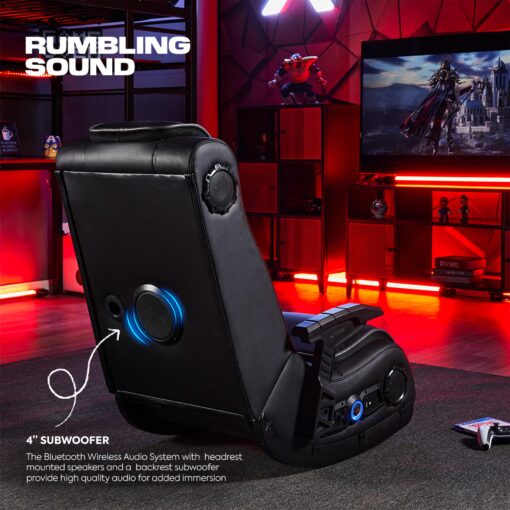 X Rocker Pro Series H3 XL Video Gaming Floor Chair with Armrests, Built-In Audio & Vibration via Wireless Bluetooth, Foldable, Vegan Leather, 300 lbs Max, Amazon Exclusive, Black - Image 5